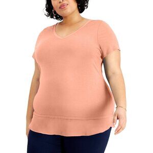 JM Collection Women's Plus Size 3X Layered Hem Top in Peach Pearl NWT PM145AFA
